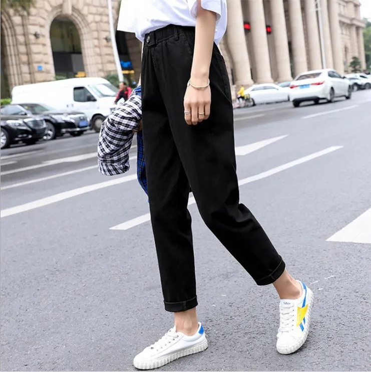 

2021 New Spring Autumn Women Chic Harem Pants Korean Elastic Waist Cargo Trousers Women Casual Black Beige Khaki Streetwear Pant