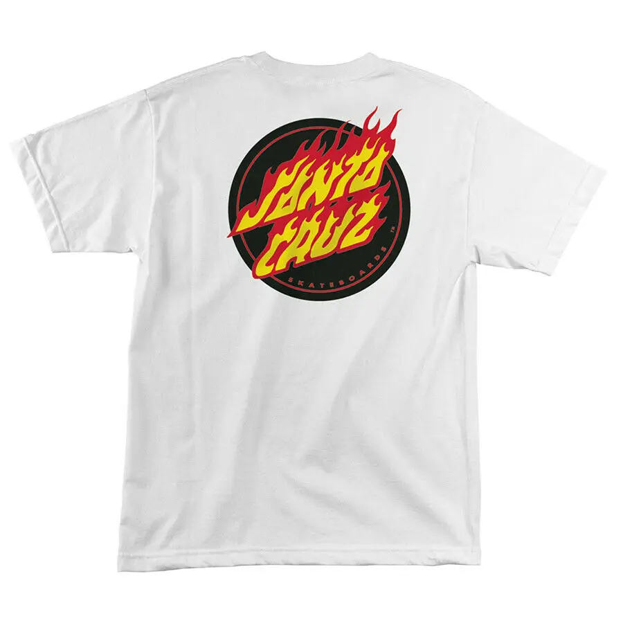 

Santa Cruz Flaming Dot T Shirt White Skateboard O - Collar Four - Season Printed T-shirt Short Sleeves