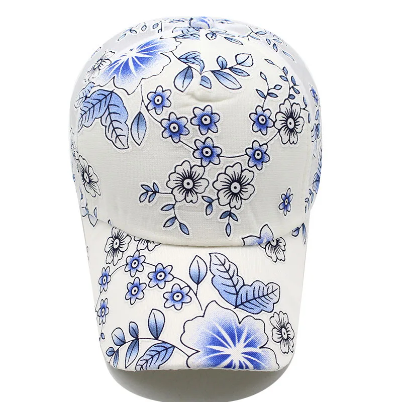 

2020 Flower print Women's Baseball Cap Embroidery Flower Girls Snapback Hats Woman Female Cap Mesh Summer Sun Hat
