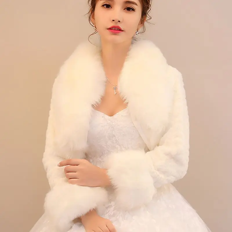 

Womens Long Sleeve Puffy Thicken Plush Shawl Wrap Open Front Short Jacket Wedding Bridal Wavy Jacquard Winter Warm Shrug Stole