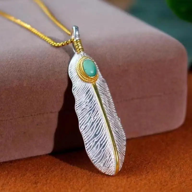 

Natural Turquoise Feather Pendant Women Fashion Charms Jewellery Amulet Gifts For Girlfriend Mom Jewelry Accessories
