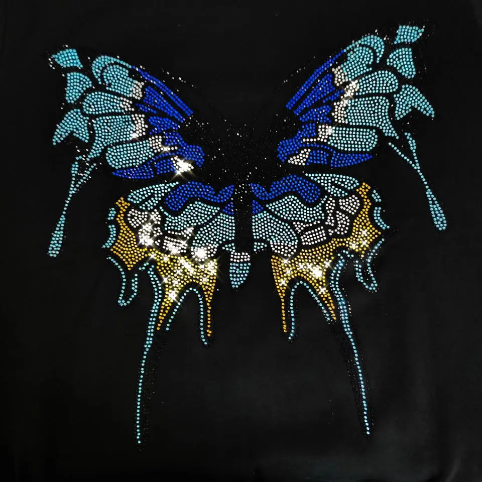 

Shiny Luxury Butterfly Men's Summer 3D Young Tracksuit Diamond Sets Brand Short-Sleeved Jogging T-Shirt Hot Sale