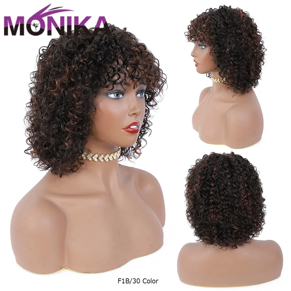 Monika Brazilian Natural Black Blonde Curly Wig Human Hair Nарик Perruque Cheveux Humain Glueless Full WIg For Women Non-Remy | Шиньоны и
