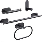 Черная фурнитура SUS 304, самоклеящаяся наклейка для ванной комнаты, кухни, держатель для полотенец, бумаги, кольцо для полотенца, крючок для одежды, аксессуары без сверления