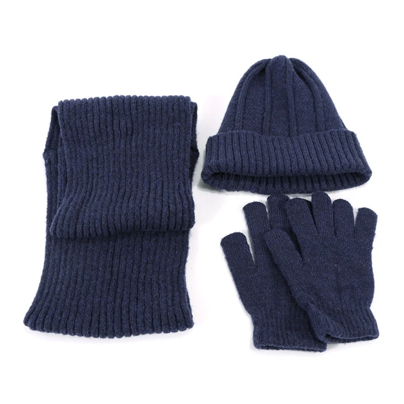 

3pcs Men Women Knitted Beanie Hat Scarf Gloves Set Unisex Thick Winter Warm Cap U4LF