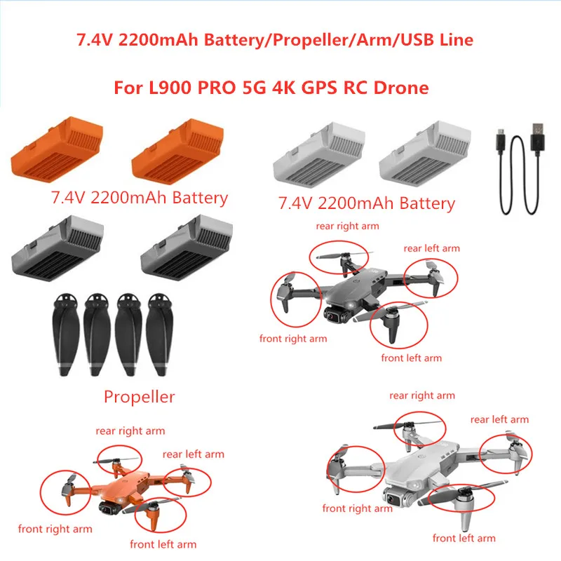 

7,4 V 2200 мАч подзарядка Батарея для L900 PRO Радиоуправляемый Дрон L900PRO пропеллер, главные лопасти Usb Зарядное устройство L900 Arm двигатель и аксессу...