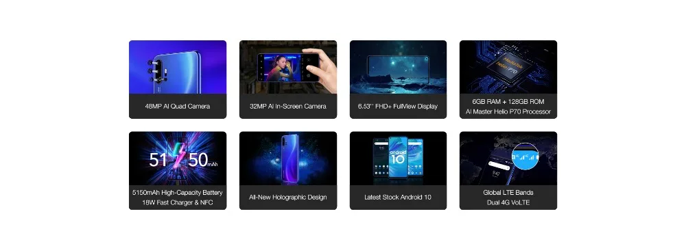 UMIDIGI F2 Android 10 Helio P70 6 ГБ 128 Гб мобильный телефон 5150 мАч 18 Вт Быстрая зарядка 6,5" 48 МП 32 МП камера двойной 4G LTE NFC Смартфон