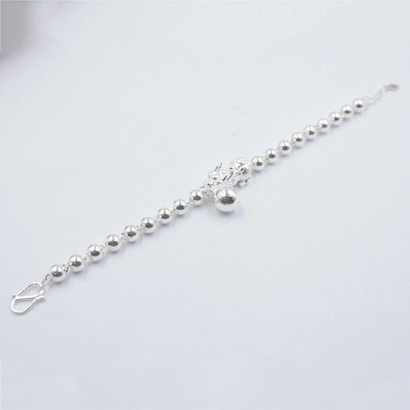 Браслет из серебра 10 мм с бусинами 17 см унисекс|Гибкие и жесткие браслеты| |