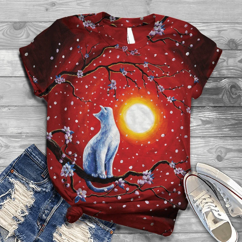 

Women Short Sleeve 3D Animal Print T Shirt New Summer Casual Loose Cat Tshirts Fashion Female Tees Top Plus Size S-4XL