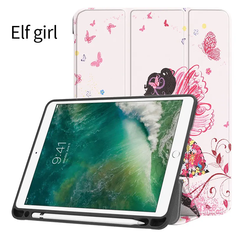 Ase для iPad Air 2 Air 1 Pro 9,7 серия картин чехол с держателем карандаша Авто Режим сна Пробуждение Стенд смарт-чехол - Цвет: Elf girl