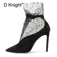 spring summer 2020 new pumps shoes woman sexy pointed toe v mouth stilettos mesh hollow skinny lady ankle boot fairy high heels