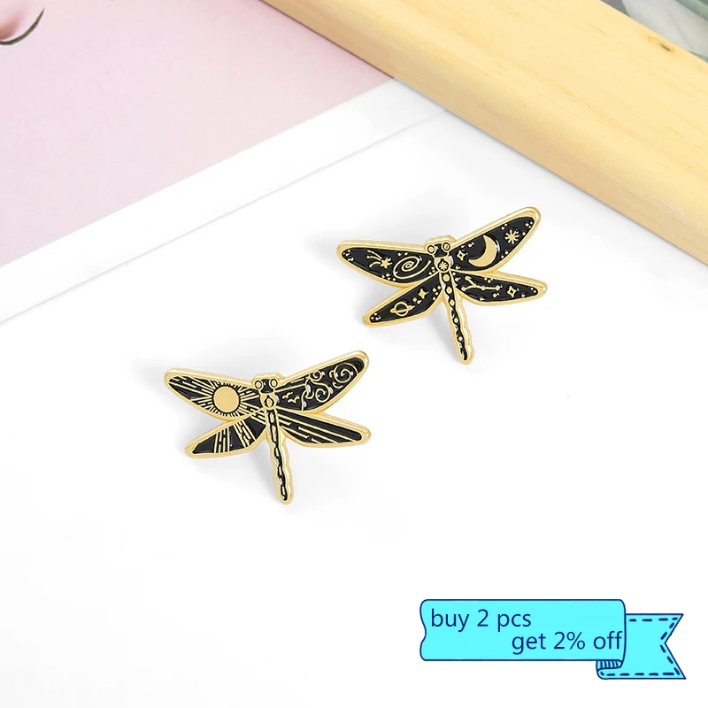 Эмалированные значки на заказ в виде дня и ночи броши солнца Луны стрекозы