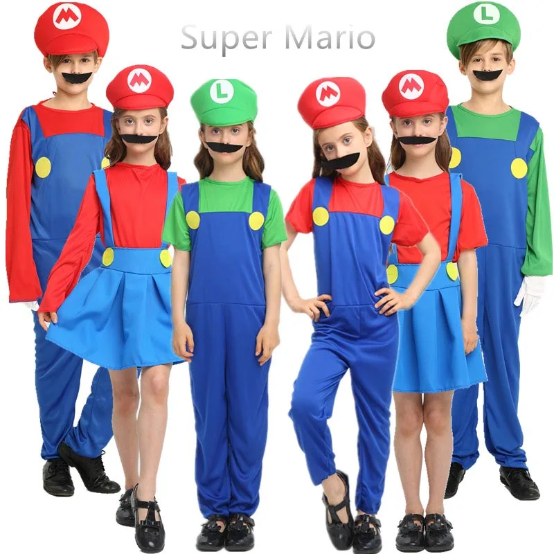 Взрослый Хэллоуин Супер Марио Детский костюм косплей семья Funy Luigi Bros сантехник Пурим костюм нарядное платье Рождественские Вечерние