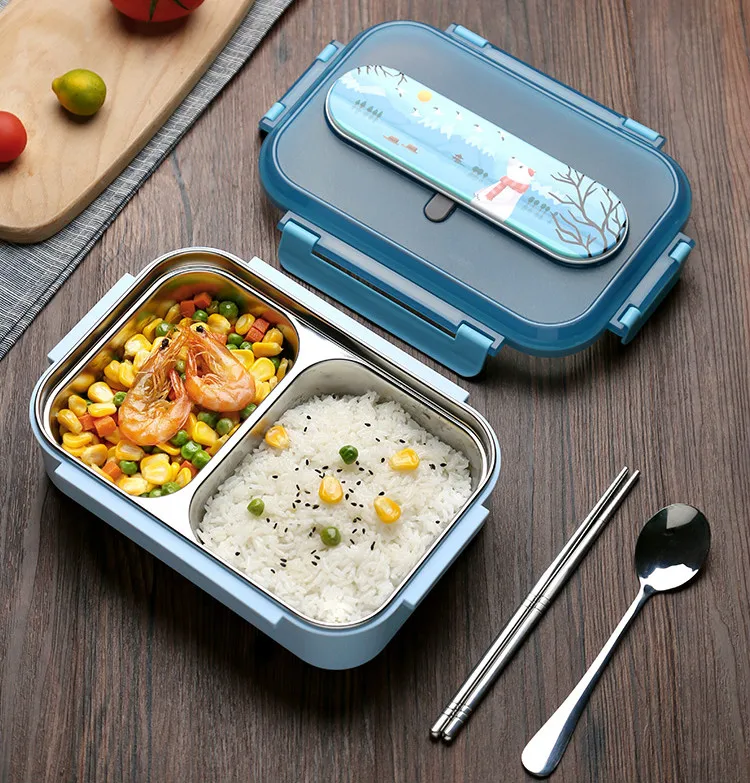 

Large Bento Box Set Heated Compartments Thermos Lunch Container Man Stainless Steel Picks Lonchera Termica Lunchbox Kids AC50LB
