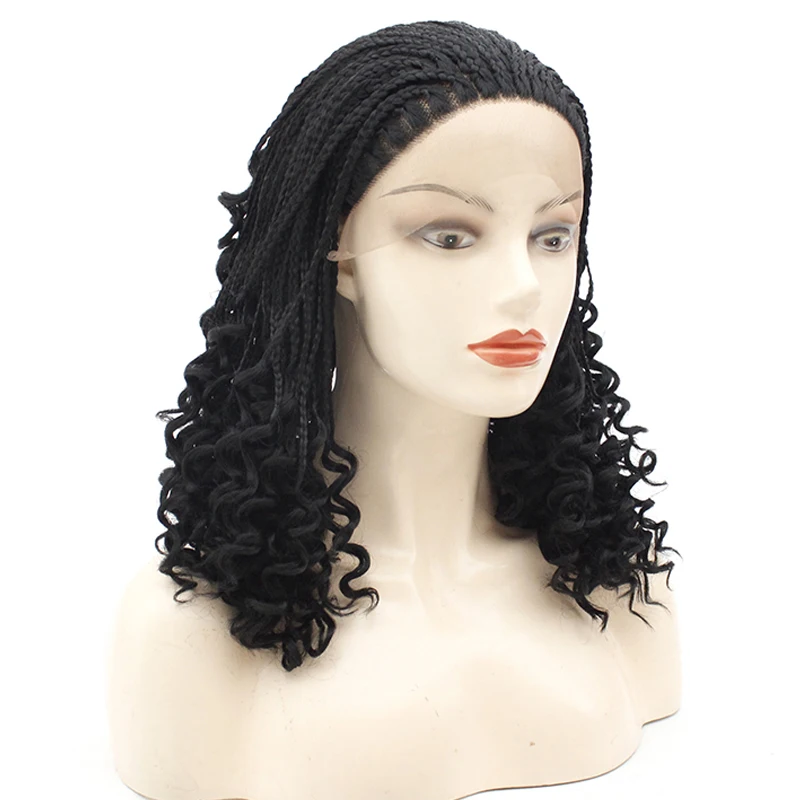 

Black Hair African American Micro Braided Lace Wig Lace Front Synthetic Braided Wigs Kinky Curly Braiding Hair Heat Resistant