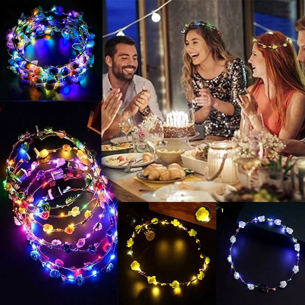 LED Glowing Women Girls Flower Headband Hairwear Head Wreath Crown Tiara Headwear Festival Photo Shoot Concert Party Supplies | Игрушки и