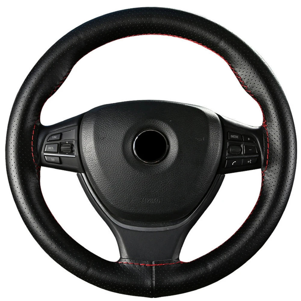 

Genuine Leather Steering Wheel Cover with Needles and Thread DIY Braid Car Steering Wheel Cover Suitable For Diameter 38cm