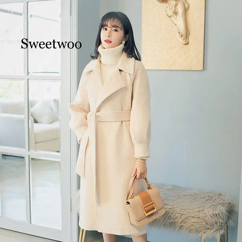 Зимнее шерстяное пальто и куртка для женщин Корейская длинная размера плюс