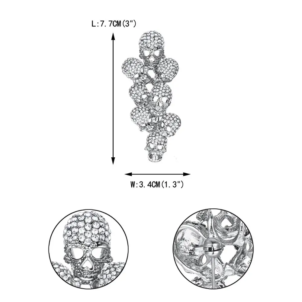

Halloween Rainbow Skull Brooch Pin Women Broche Femme Bone Skeleton Crystal Party Jewelry Gift Colorful Charm