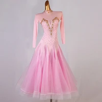 standard waltz ballroom dresses long sleeve lycra stretchy waltz dancing costume adult pink ballroom competition dance dress