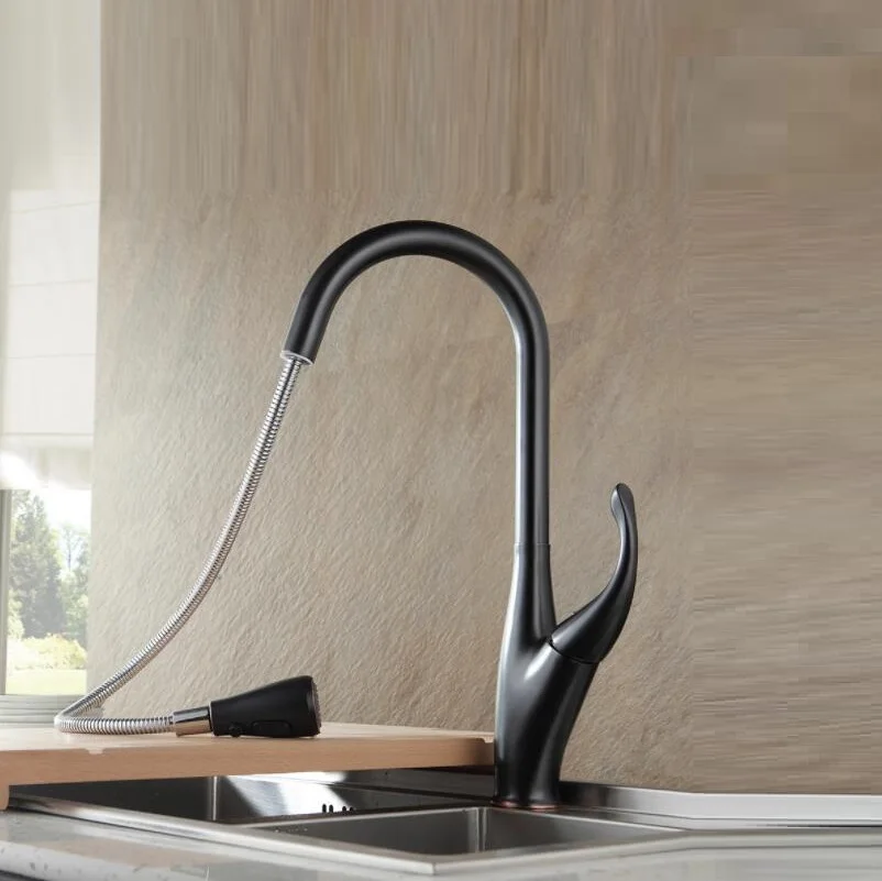 

Kitchen Faucets Silver Single Handle Pull Out Kitchen Tap Single Hole Handle Swivel 360 Degree Water Mixer Tap Mixer Tap