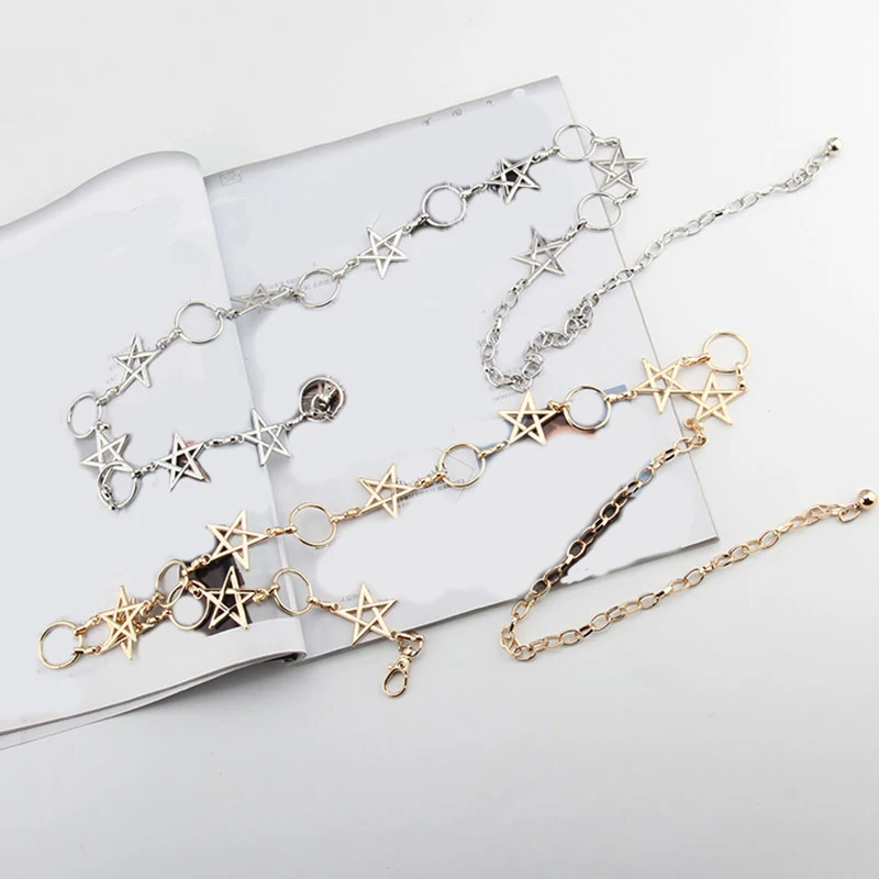 

Ladies Star Decorated Thin Belt Simple Versatile Dress Waist Chain Fringes Narrow Metal Chain Fashion Clothing Accessories New
