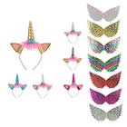 Для мальчиков и девочек день рождения Единорог вечерние Декор Радуга, крылья с лентой на голову, комплекты детской Косплэй принадлежности для маленьких мальчиков и девочек, украшения для душа