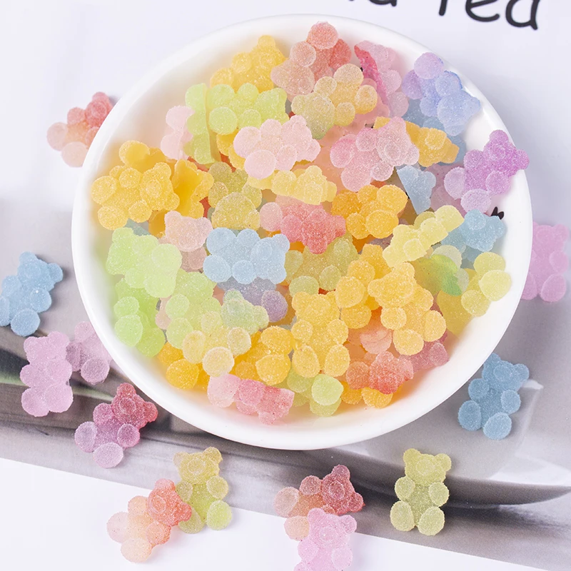 

20pc/bag Rainbow Kawaii Bear Charms Jelly Fudge Bear 3D Nail Art Charms Jewellery Nail Gems Gradient Bear*12X18mm