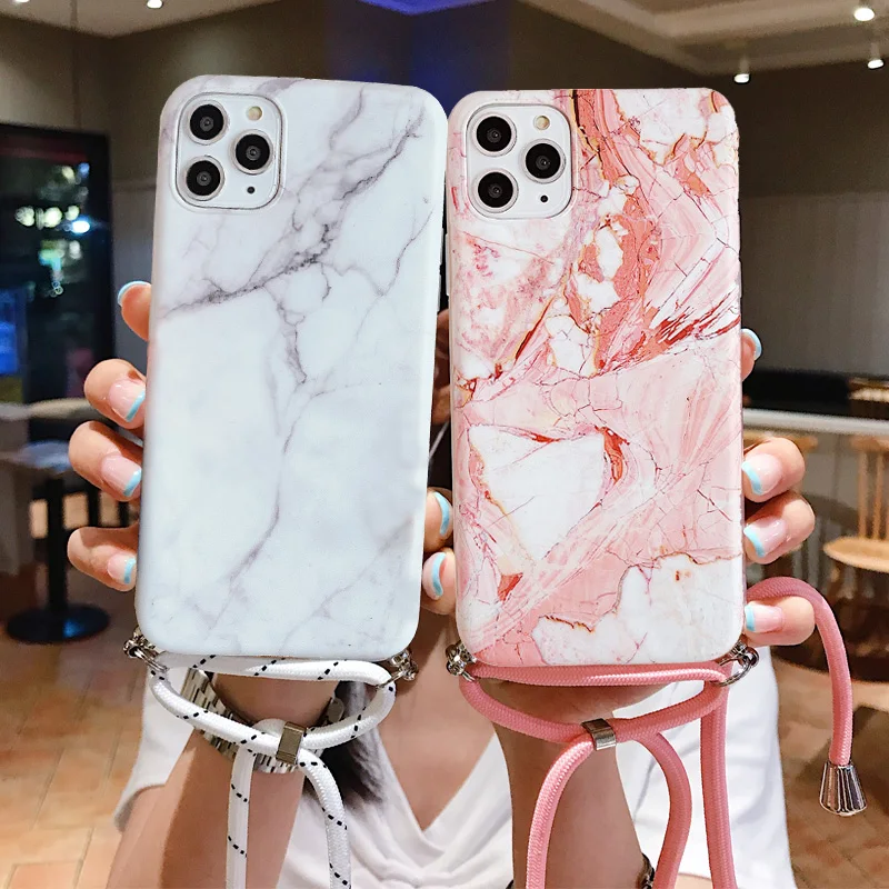 

Marble Shell Strap Cord Chain Lanyard Phone case For Samsung Galaxy S8 S9 S10 S20 Plus Ultra A40 A50 A70 A51 A41 A71 Soft Cover