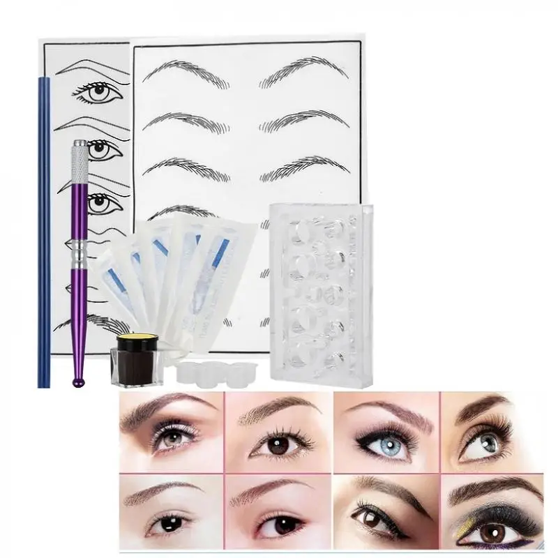 

Microblading Permanent Makeup Eyebrow Tattoo Pen Ink Practice Skin Kit Set