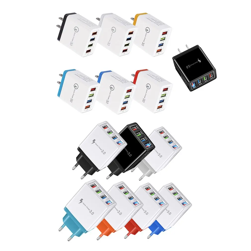 

4 USB Port Charger Quick Charge 3.0 for iPhone Tablet Travel Charging Head Induction Mobile Phone Charger Adapter