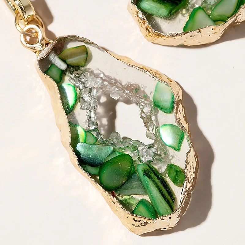 

Docona Trendy Geometric Crystal Drop Dangle Earring Creative Irregular Green Stone Earrings for Women Wedding Jewelry 15640
