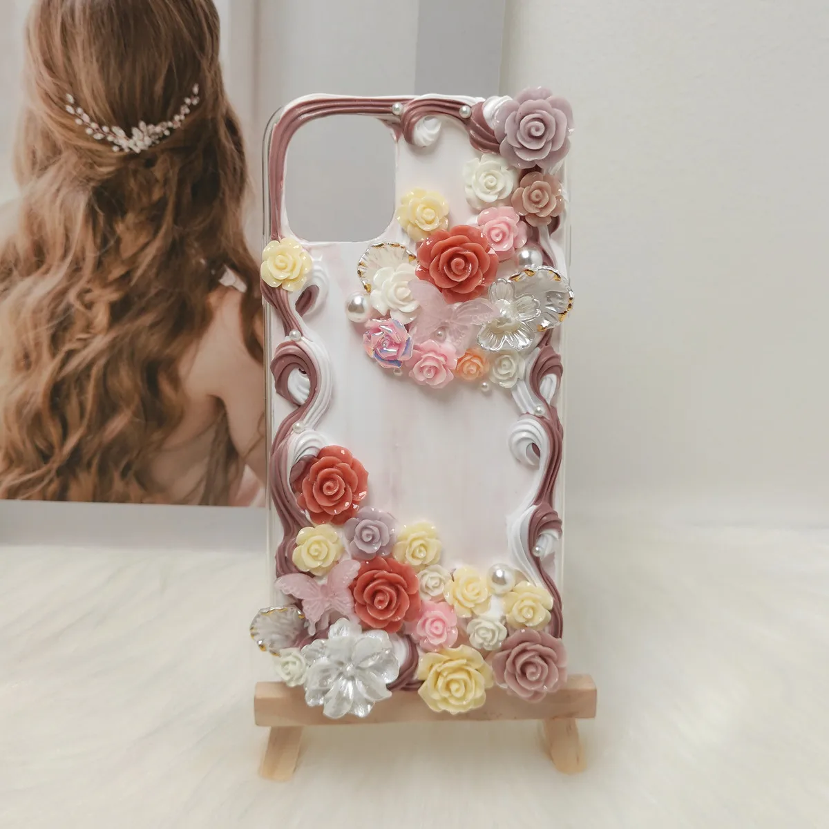 Handmade For iPhone 11/12 pro max case 3D Rose Flower Angel Butterfly iP 7/8plus phone shell iP 12 Mini DIY creamy cover SE 2020