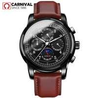 carnival new fashion men luxury watch date week moon phase multifunctional leather waterproof automatic mechanical watches 8781g