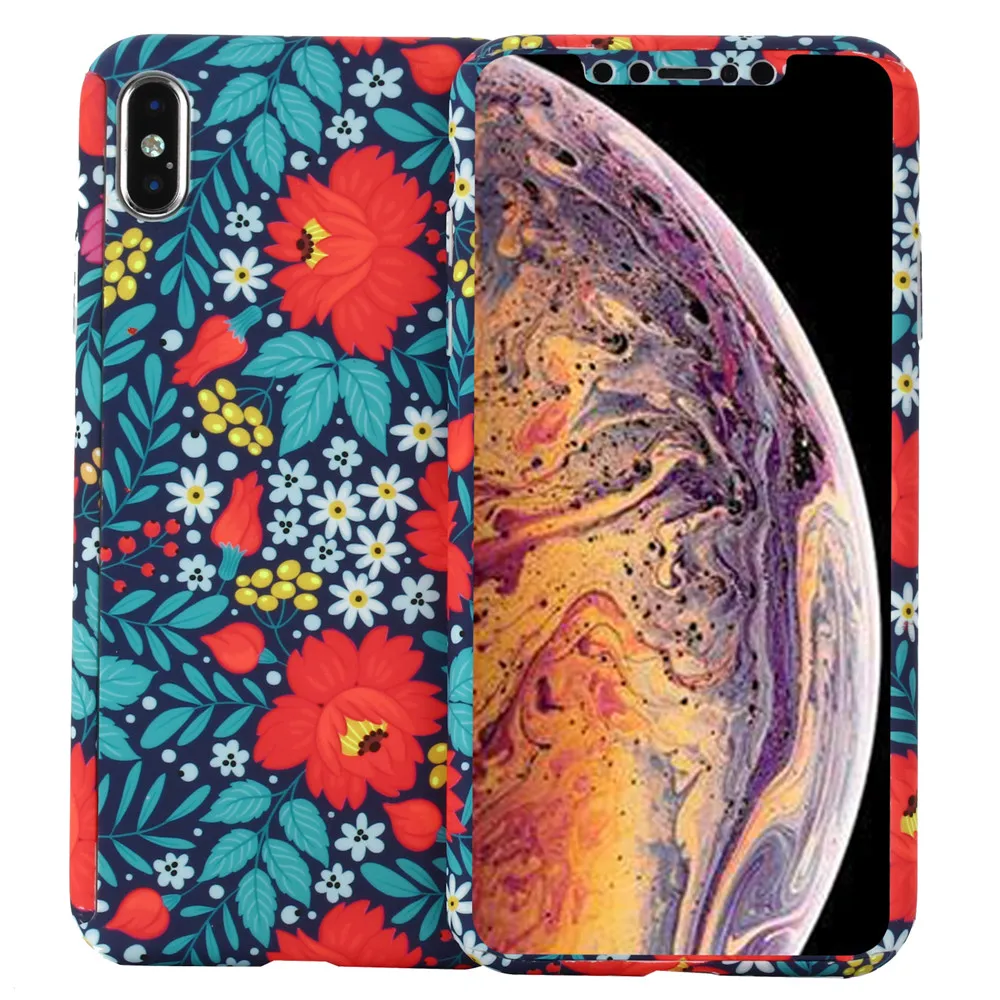 for iPhone 6 6S 7 8 Plus 5 5S SE X XS MAX XR Hard Plastic Case Flower Leaf Marble Stone Painted 360 Degree Full Body Protection |