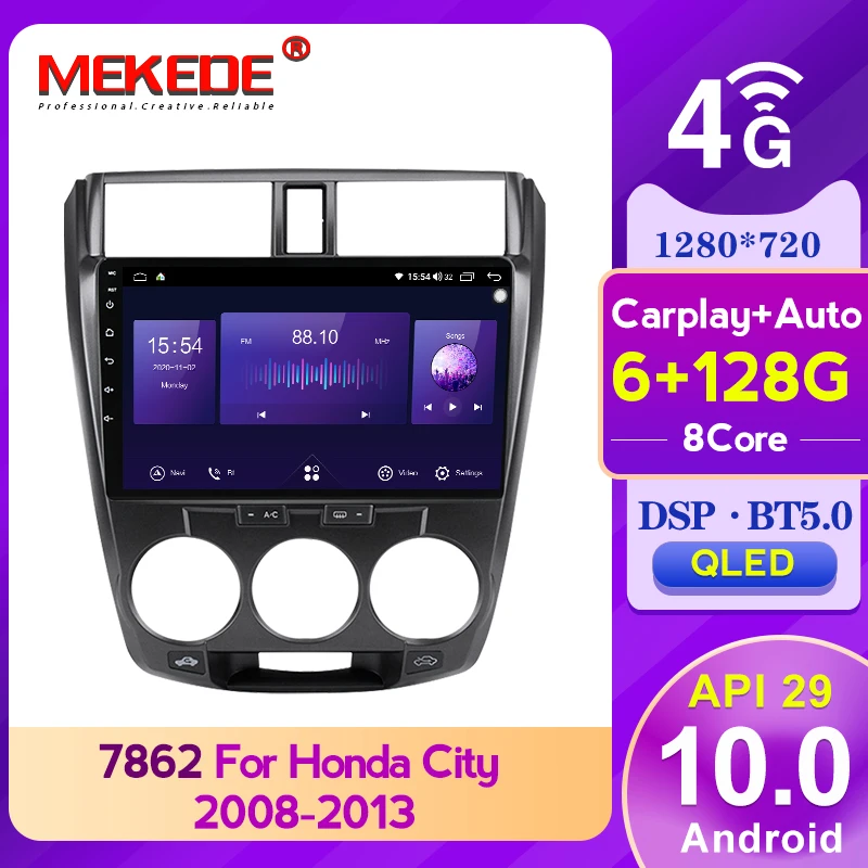 

Mekede 7862 QLED экран 1280*720 Android 10,0 для Honda City 2008 - 2013 автомобильное радио, мультимедийный видеоплеер, навигация GPS