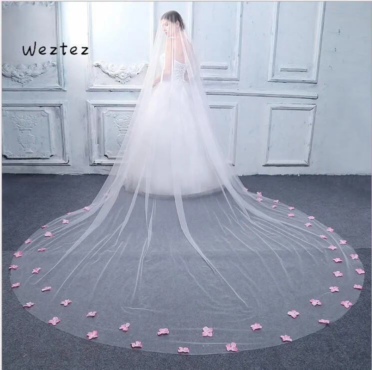 Wedding Veils Cute Edge Flowers Romantic White Cathedral Long Soft Tulle Bridal Women Accessories TS296 | Свадьбы и торжества