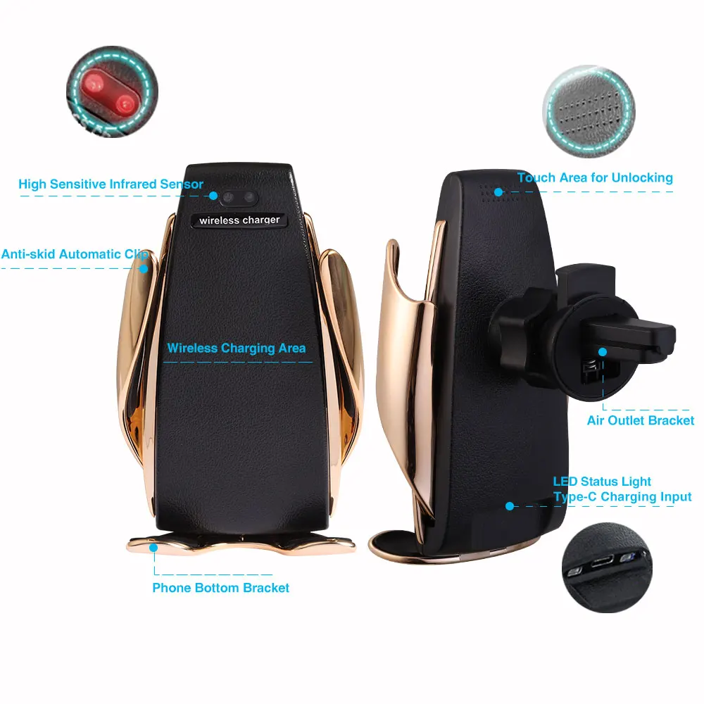 Fast Wireless Car Charger Automatic Infrared Sensor Smart Phone Mount Air Vent Holder for Samsung iPhone Qi Enabled Devices | Мобильные
