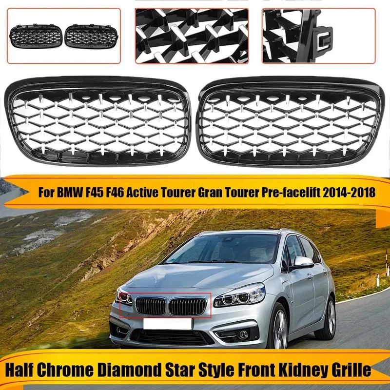 

2X Front Kidney Bumper Grille Mesh Diamond for BMW F45 F46 Active Tourer 2014-2018