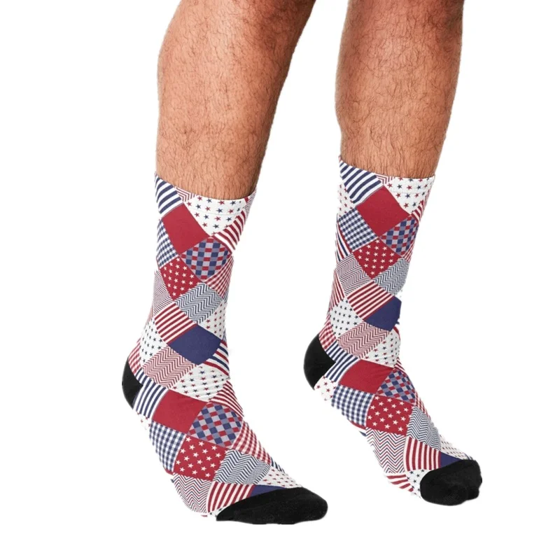 

Забавные мужские носки США Америка диагональный красный узор принт хип-хоп мужские счастливые носки милые уличные стильные сумасшедшие но...