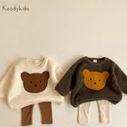 Осень-зима 2020, комплект одежды Koodykids для маленьких мальчиков и девочек, пальто с милым медведем, штаны, флисовый Топ, толстовки с длинным рукавом