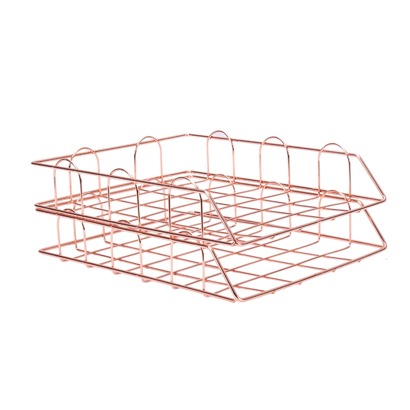 2 tray Rose Gold Модный креативный Золотой металлический поднос для файлов, органайзер для журналов, настольный набор ручной работы, многослойный органайзер для файлов - Цвет: 2 tray Rose Gold