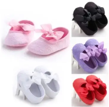 

0-18M Newborn Kids Casual Anti-slip Sneaker Pre-walker Baby Girls Soft Sole Bow Crib Shoes