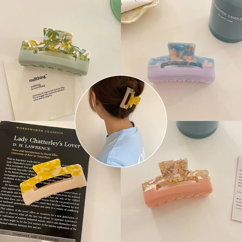 

Korean Rectangle Hair Claws Cellulose Acetate Hair Clip Hairpins for Women Girls Hair Crab Clamp Hair Accessories