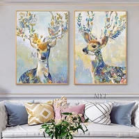 children room wall decor abstract deer head oil painting wall art picture unframed hot selling animal wall canvas artwork