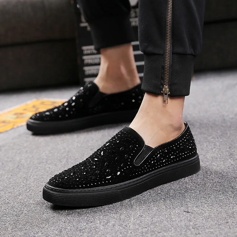 new arrival men's leisure breathable natural leather shoes rhinestone loafers slip-on lazy driving shoe flat sneakers sapatos | Обувь
