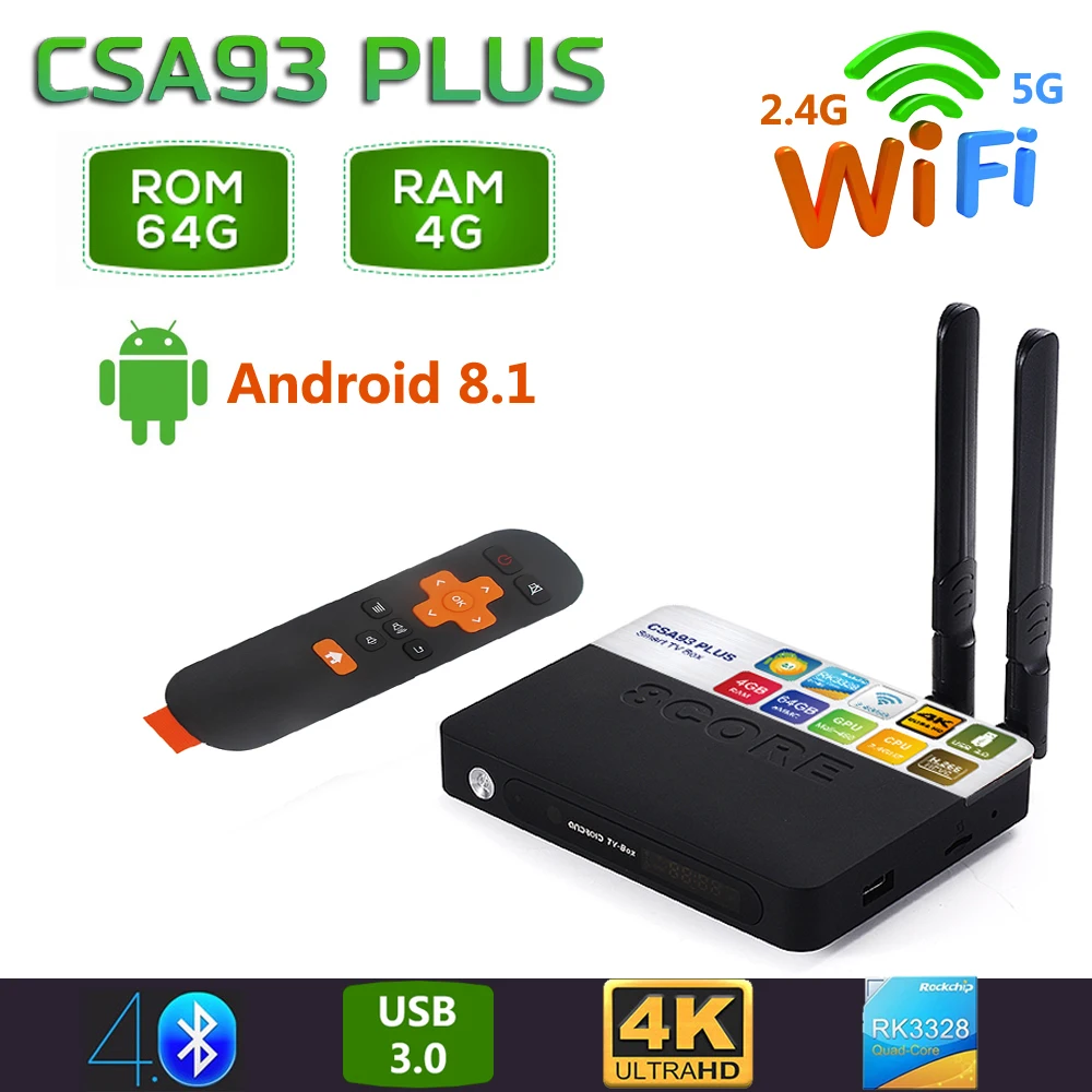 2019 CSA93 Plus Android 8 1 ТВ коробка 4 Гб Оперативная память 64 Встроенная 2 4G 5G Wi Fi Bluetooth 0