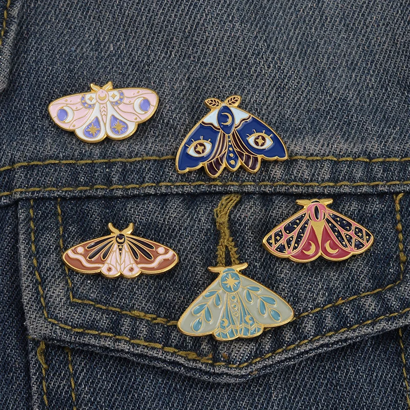 

Moths Enamel Pins Moon Eyes Stars Pins Creative Dropping Oil Process Lapel Pins Bags Hats Accessories Brooches Jewelry Gift