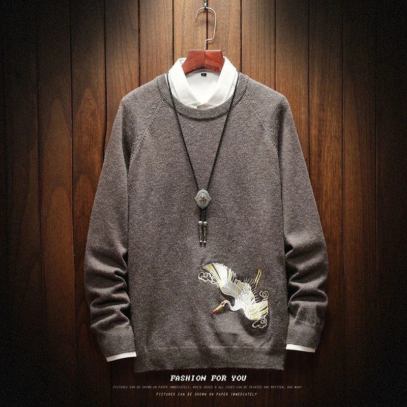 

Новый китайский мужской свитер MRGB с вышивкой Lucky Cloud Crane Мужской Повседневный пуловер большого размера женский осенне-зимний теплый топ 5XL