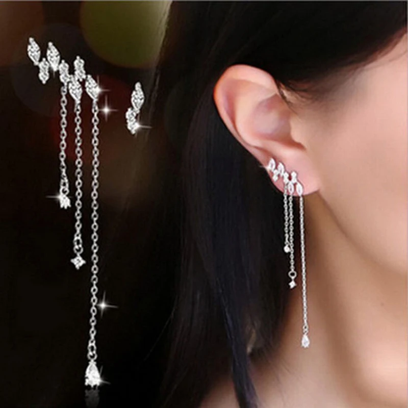 

MENGYI Women's Luxury Charm Jewelry Fashion Water Drop Zircon Chain Tassel Earrings Geometric Asymmetry 9 2 5 Triangle Earrings